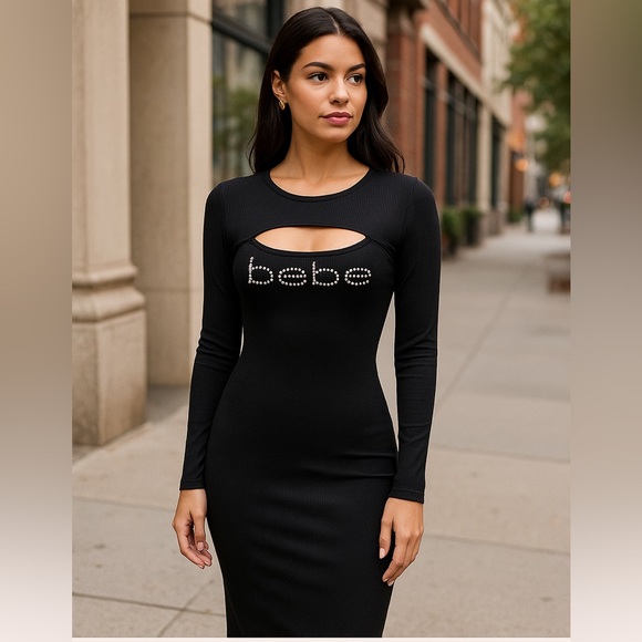 bebe Dresses & Skirts - Bebe Black Cutout Bodycon Midi Dress Long Sleeve Size S